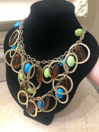 Joan Rivers Gold Tone Amber Green Blue Stone Statement Necklace Rare