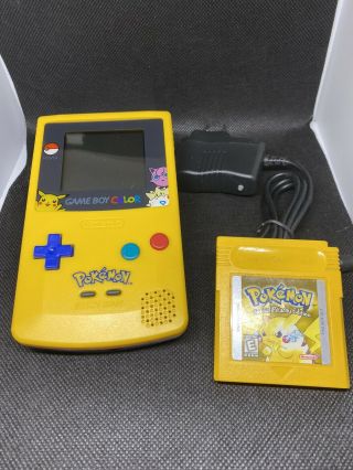 Rare Yellow Pokemon Edition Pikachu Gameboy Color W/ac Adaptor