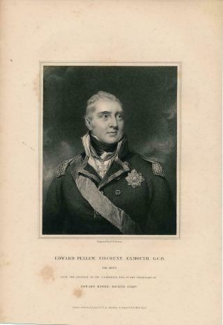 Edward Pellew Viscount Exmouth Scarce 1835 Antique English U.  K.  Portrait Print