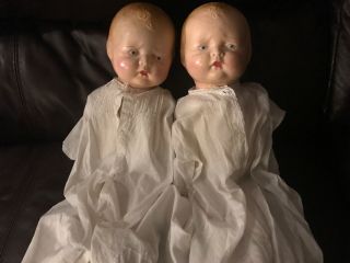 Big 21” Vintage Antique Composition And Cloth Twin Baby Doll’s Unmarked