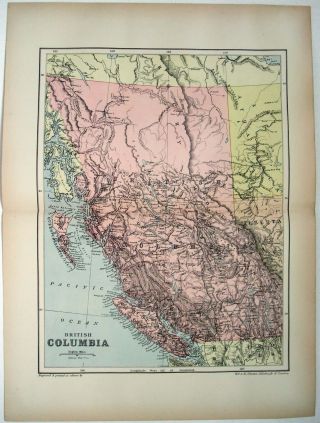 1895 Map Of British Columbia By W&ak Johnston.  Antique