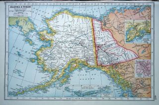 Antique Map Alaska American & Yukon Canada Harmsworth 1920