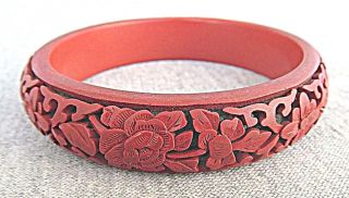 China Antique Chinese Carved Cinnabar Red Lacquer Bangle Bracelet