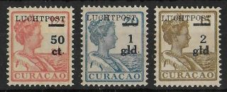 Curacao 1929 Nh Airmail Complete Set Of 3 Nvph Lp1 - Lp3 Cv €250 Vf & Rare
