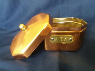 Antique Vintage Copper Plated Tea Cannister With Brass Detail Kitchen Home Decor