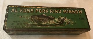 Vintage Al.  Foss Pork Rind Minnow Red And White No.  3 Empty Tin Box
