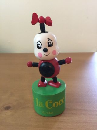 Vilac Toy Co.  Vintage Wooden Push Puppet Belle La Cocc Inelle Ladybug Rare