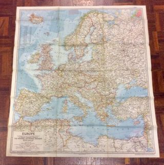 Large Vintage Map Of Europe - National Geographic 1957