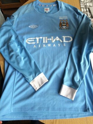 Rare Umbro Manchester City Fa Cup Final 2011 Long Sleeved Home Shirt Mens Xl
