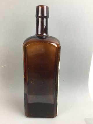 sarsaparilla Bottle Antique Dark Amber Square 1890’s With Lable 2