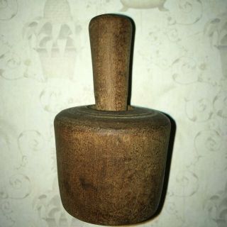 Antique Vintage Mini Wooden Butter Press Mold Flower - 1 " Wood Stamp - 3 " Tall