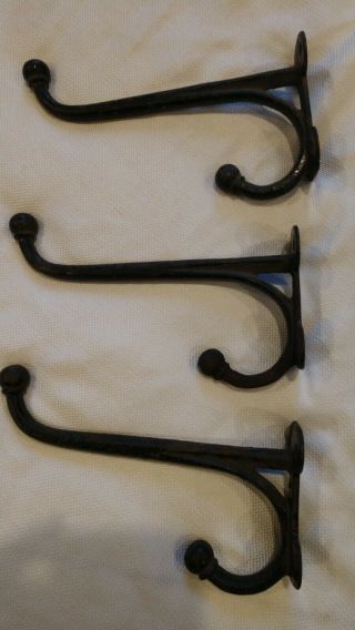 Three Antique Cast Iron Horse Bridle Tack Hook Barn Coat Hat Rack 8 Inch Hooks