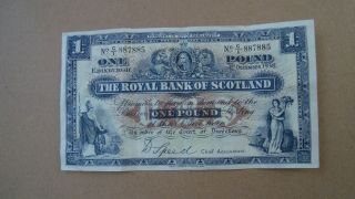 The Royal Bank Of Scotland 1 Pound 1938 Rare Crisp