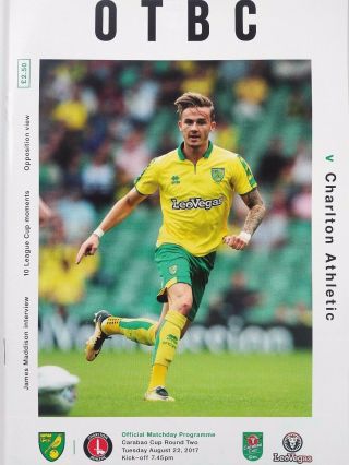 Norwich City V Charlton Athletic Rd 2 Carabao Cup 22/8/2017 Very Rare