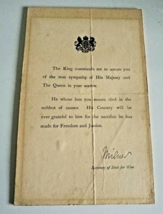 Rare Ww1 Buckingham Palace Mourning Letter For The Sacrifice Made