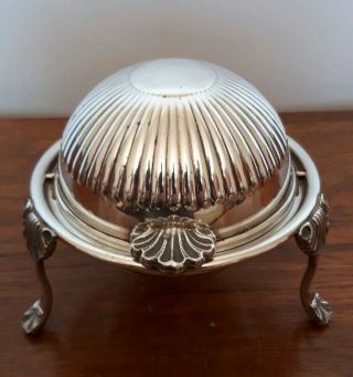 Antique Silver Plated And Glass Roll Top Caviar Dish Roll Top Butter Dish