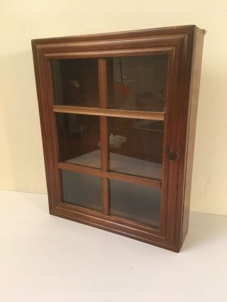 Vintage 3 Tier Wood Knick Knack Display Curio Wall Shelf W/ Glass Door