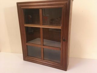 Vintage 3 Tier Wood Knick Knack Display Curio Wall Shelf w/ Glass Door 2