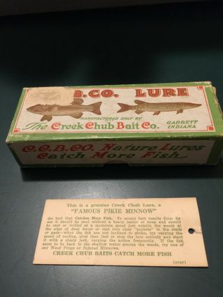 Vintage Creek Chub Fishing Lure Box Only No.  900 Baby Pikie Minnow W/ Id Paper