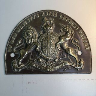 Royal Coat Of Arms Brass Plaque Plate Her Majesty’s Royal Letters Patent 19thc