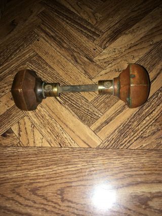 Antique Set Of Brown Bronzed Or Brass Door Knobs With Spindle