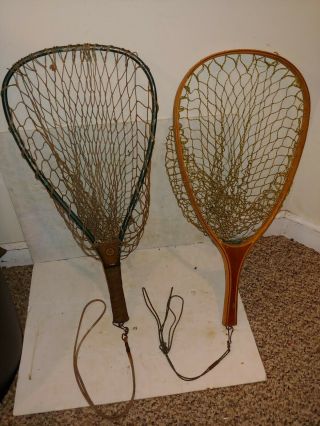 2 Vintage 60s/70s Freshwater Trout Wood Fish Nets,  Cortland Line Co. ,  Wood Wooden