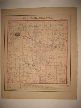 Antique 1874 Addison Township Itasca Bensonville Dupage County Illinois Map Nr