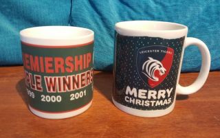 X2 Rare Leicester Tigers Rugby Triple Winners Tea Coffee Mug Ceramic Cup