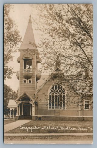 Needham Ma Congregational Church 1921 Antique Real Photo Postcard Rppc