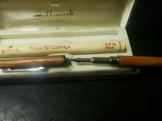 Rare Hallmark Ball Point Pen and Wet Ink Pen Set Wooden Redwood Vintage 1976 Kit 2