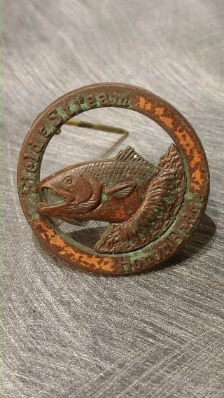 Vintage Field & Stream Honor Badge Pin Medal W/ Tuna