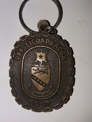 Uss Ticonderoga Brass Key Ring Rare