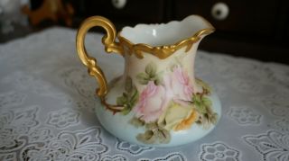 Vintage Vienna Austria Porcelain Hand Painted Pink Rose Gold Handle Creamer