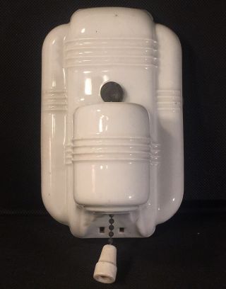 Vintage Art Deco Porcelain Sconce Bathroom Light Fixture Pull Chain Wall Plug
