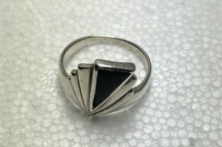 Antique Sterling Silver & Enamel Art Deco Geometric Design Ring