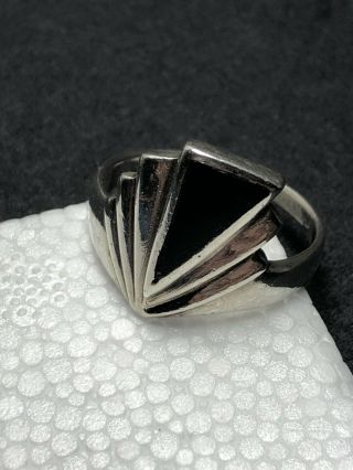 Antique Sterling Silver & Enamel Art Deco Geometric Design Ring 3