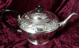 Vintage Civic Silver Plated Teapot By Land & Son - Repousse Design Footed Base
