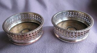2 Antique Sheffield Silver Plate On Copper Wine Coasters C.  1880