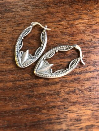 Vintage Antique Sterling Silver Filigree Hoop Earrings Marked 925