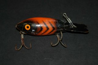 Vintage Bomber Bait Company Fishing Lure 3.  5” Orange/red Body With Black Stripes