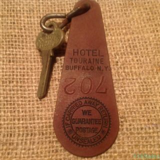 Rare C1920s Hotel Touraine Buffalo Ny Room Key 702 & Leather Fob Tag,  P&f Corbin