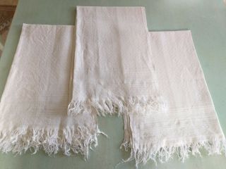 Set Of 3 Vintage White Huckaback Linen Guest Towels