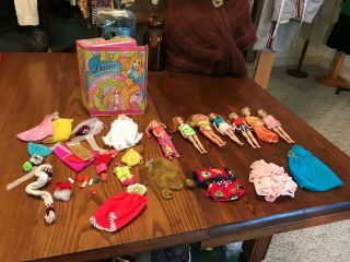 Vtg 1970 Topper Toys Dawn And Her Friends Doll Case 7 Dolls,  Clothes,  Shoes,  Etc