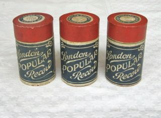 3 X Rare London Popular Phonograph Cylinder Record Boxes (no Records)