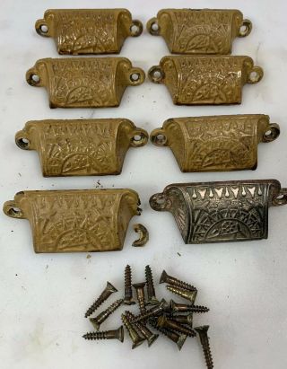 Set Of 8 Matching Antique Eastlake Victorian Drawer Bin Pulls Handles