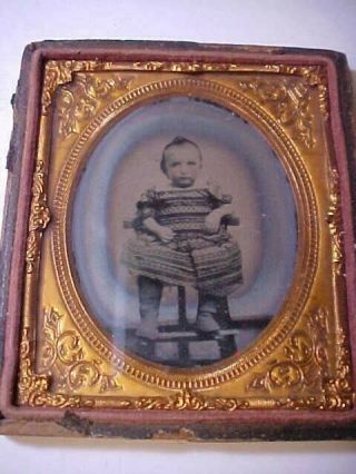 Vintage 1800’s Antique Ornate Copper Foil Framed Tin Type Photo - Young Child