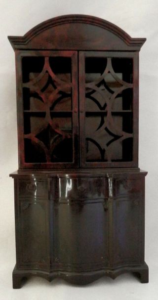 Ideal Vintage Plastic Doll House China Cabinet W/ Drawer (?) Mohogany Look