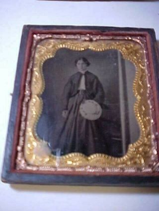 Vintage 1800’s Antique And Ornate Copper Foil Framed Tin Type Photo - Woman