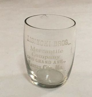 Antique Pre Prohibition Era Acid Etched Shot Glass Kansas City Mo Lisiecki Bros.