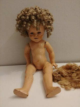 Vintage 17 " Ideal Composition Shirley Temple Doll W 2 Wigs Parts Repair Look